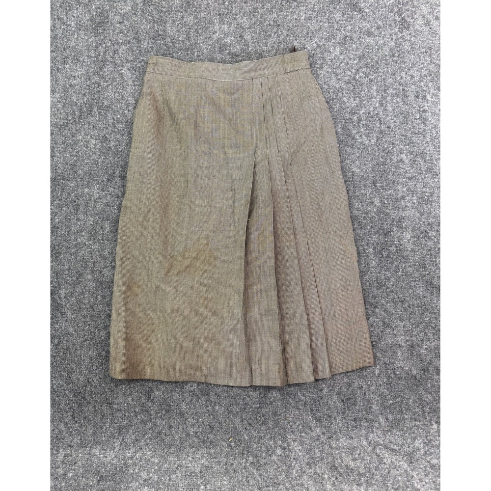 Vtg Houndstooth Pleated Midi Skirt Womens Sz 10 Brown Black Lined Preppy Office
